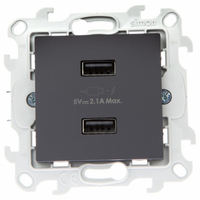 Simon 24 Графит Зарядное устройство 2хUSB 2,4A 2411096-038